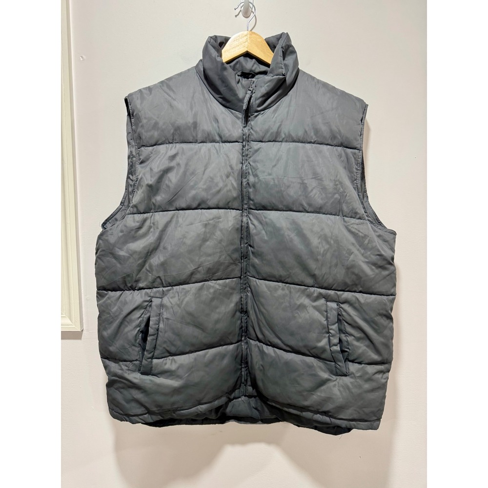 Sportier Down Collection Puffer Vest Mens 2XL Charcoal Gray Quilted Zip Up Gilet